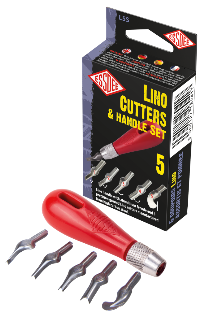 Lino Cutters and Handle Set (5 cutters styles 1 5) Lyme Bay Press